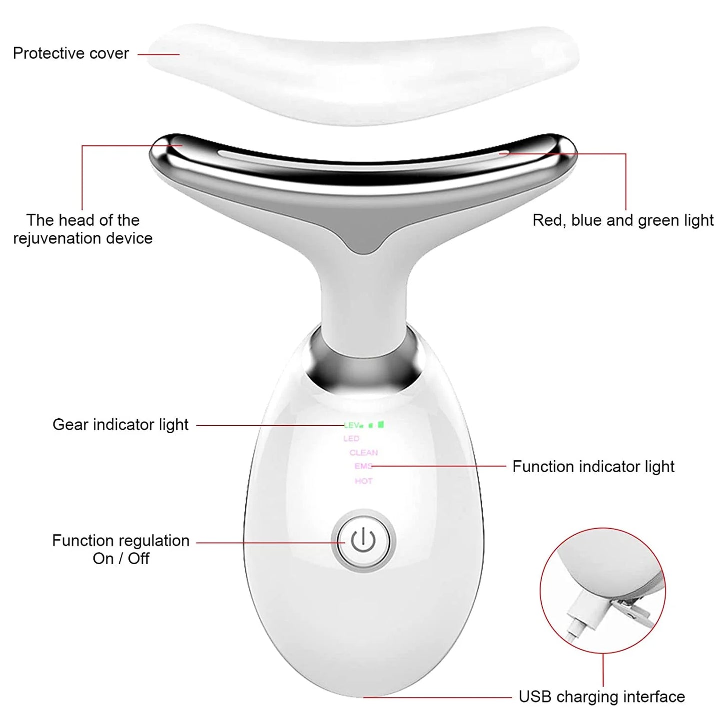 Firming Removal Device for Neck Face, Facial and Neck Massage Kit, Double Chin Reducer Vibration Massager for Skin Care,Improve, Firm, and Smooth, White
